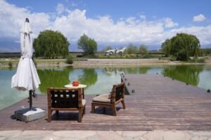 Sculpture of foxes representing local fauna at Huentala Wines in Gualtallary, Mendoza