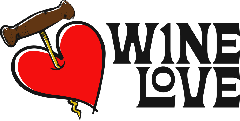 W1NE LOVE logo featuring a heart intertwined with a corkscrew