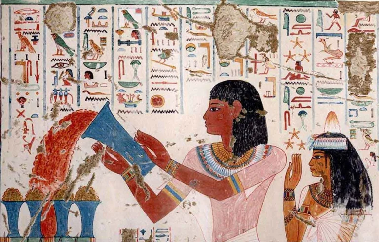 Ancient Egyptian painting showing a person pouring wine.