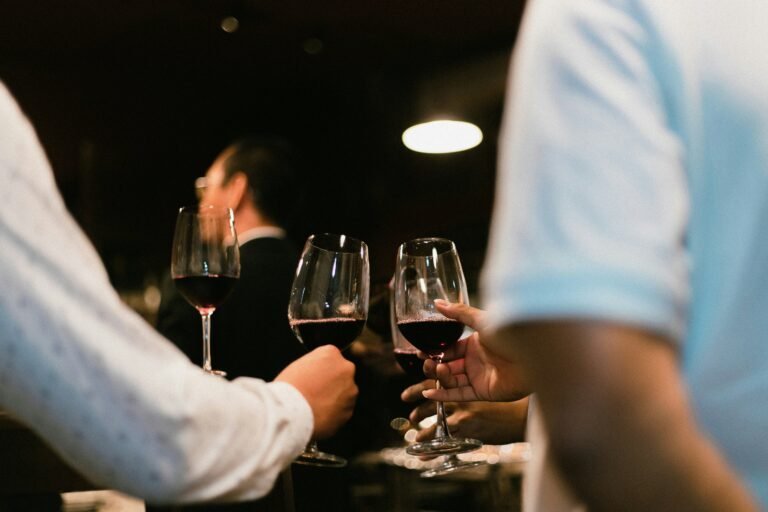 People raising their glasses of Pinot Noir in a toast, enjoying a sophisticated evening together.